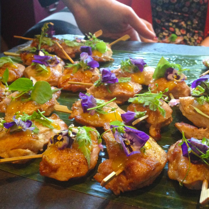Roast quail, mandarin liquid gel, foraged herbs